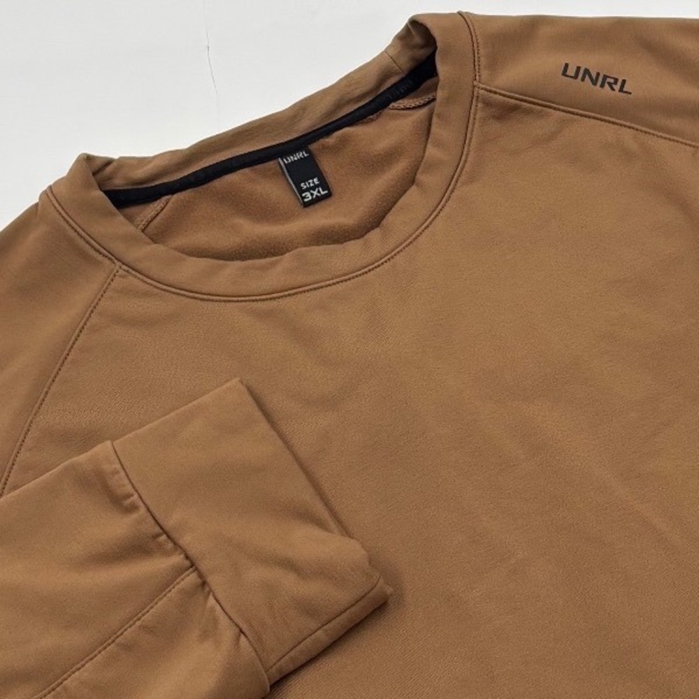 UNRL Men's 3XL Apex Crewneck Brown Fleece Lined Pullover Activewear Sweatshirt